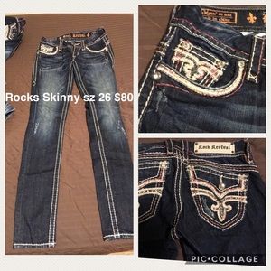 SOLD! Rock Revival Dark Skinny Jean Red Stitching